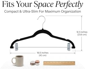 Velvet Pants Skirt Hangers with Clips - Pack of 20 Black Shirt Clothes Felt Non Slip Heavy Duty Slim Hanger Set for Skirts Pant Suit Shorts Women Dress,Space Saving with Two Metal Clip