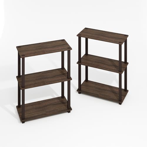 Furinno Turn-S-Tube Storage Shelves Set of 2, 3-Tier Book Shelf, Corner Shelf, Toolless Open Shelves, Square Tubes, for 