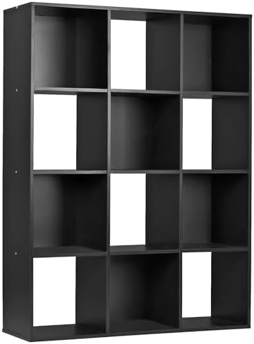 Nouva 12-Cube Storage Organizer Bookcase Shelf, Freestanding Open Wooden Cubical Display Bookshelf with 6 Removable Back