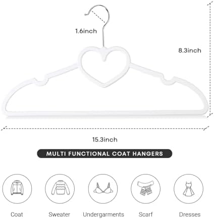 Plastic Hangers 50 Pack - Space Saving Cute Heart Hanger（White）