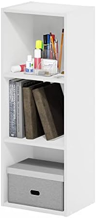 Furinno PASIR Book Shelf, 3-Tier Bookshelf, Easy Assembly Bookcase with Open Shelves, 9 x 12 x 32, for Living Room, Bedr