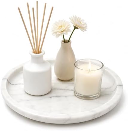 Natural Marble Round Vanity Tray, Decorative Serving Catchall Tray