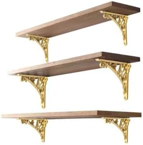 Decorative Shelf Bracket 6 inch, Gold Decorative Brackets for Shelving, Heavy Duty Vintage, DIY Projects, Hardware Inclu