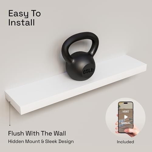 Solid Wood Floating Shelves for Wall 30 Inches Long, White Wooden Shelf
