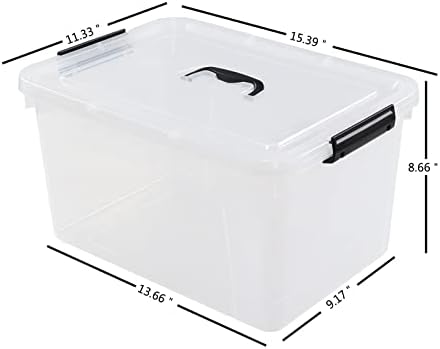 Esdiplot 4 Pack 17.5 L Clear Plastic Storage Box with Handle