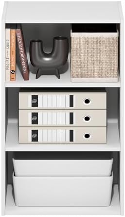 Furinno Basic Book Shelf, 3-Tier Bookshelf, Storage Organizer Bookcase with Open Shelf, 11 x 17 x 26, for Living Room, B