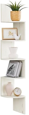 VASAGLE Corner Shelf Wall Mount, 5-Tier Floating Corner Bookshelf