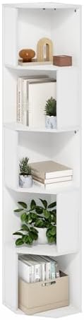 Furinno ECON Corner Shelf, 5-Tier Corner Book Shelf, Standing Storage Shelves, Cube Display Rack, Bookshelf, for Organiz