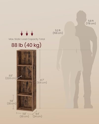 VASAGLE Bookshelf, 4-Tier Bookcase, 11.8 x 9.4 x 41.7 Inches
