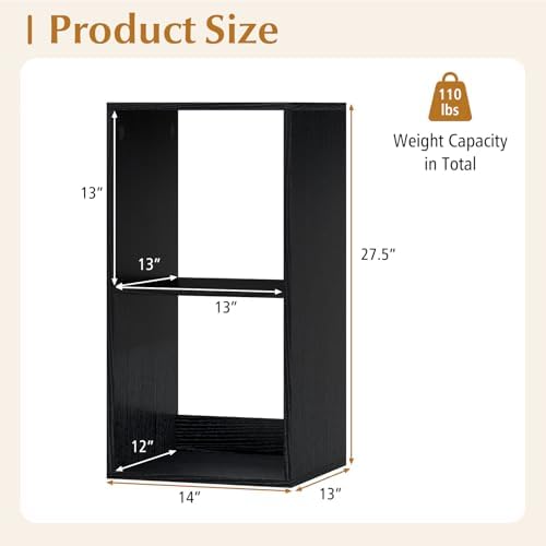 Tangkula 2-Cube Bookcase, 3-Tier Bookshelf with Open Compartments, Freestanding Cube Storage Organizer with Anti-Topplin