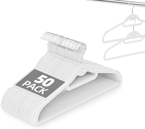 Velvet Stackable Hangers 50 Pack Space Saving Cascading Hook White