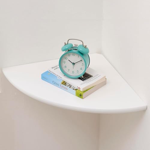 Corner Shelf, Solid Oak Wood Floating Corner Shelf Wall Mount Round End Floating Speaker with Wire Hole for Small Plant 