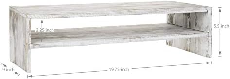 MyGift Whitewashed Wood Monitor Stand, 2 Tier Computer Desk Riser Shelf