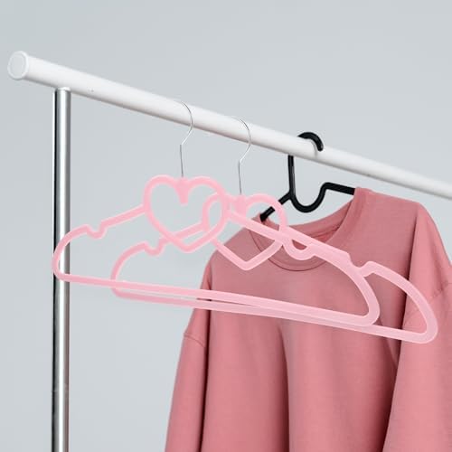 VOSAREA 10PCS Plastic Cloth Hangers Heart Hangers Space Saving Pink Plastic Clothes Heavy Duty Clothes for Jackets Pants Shirts Suit Dress Room Closet Decor