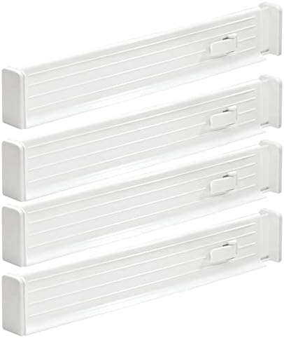 mDesign Expandable Dresser Drawer Divider with Foam Ends, Drawer Divider Locks in Place, Separators for Clothing and Accessories in Closet or Dresser Drawer, Ligne Collection, 4 Pack, White