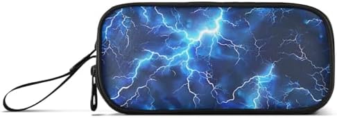 Blue Electric Lightning Pencil Case Box Boys Girls Large Pencil Pouch Zipper Compartments Big Capacity Stationery Pen Bag Organizer for Kids Teens Adults School Office