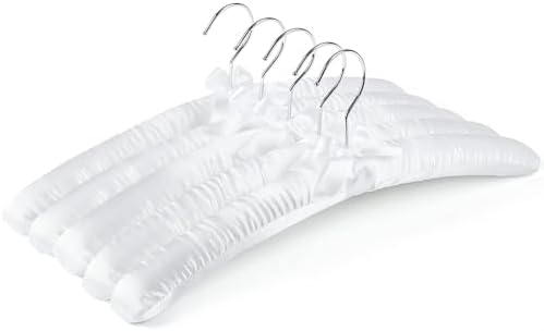 Amber Home 5 Pack Large White Satin Padded Hangers for Women Clothing 17"