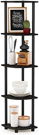 Furinno TURN-N-TUBE Corner Shelf, 5-Tier Corner Bookshelf, Open Storage Shelves, for Organization and Storage, Living Ro
