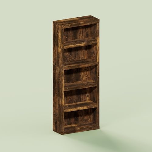 Hagen 5-Tier Bookcase, Bookshelf, for Living Room and Home Office, Rustic Brown
