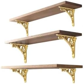 Decorative Shelf Bracket 6 inch, Gold Decorative Brackets for Shelving, Heavy Duty Vintage, DIY Projects, Hardware Inclu