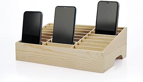 24-Grid Wooden Cell Phone Holder Desktop Organizer