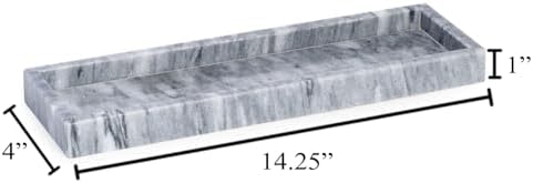 Bey-Berk Marble Bath Tray in Cloud Grey, 14.25" Slim Vanity Organizer, Serene Stone Accent