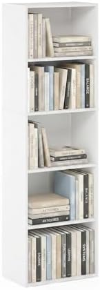 Furinno PASIR Book Shelf, 5-Tier Modern Bookshelf, Open Shelves Bookcase 9 x 12 x 52, Easy Assembly, for Living Room, Be