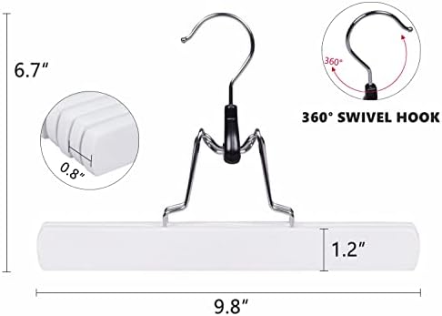 Amber Home 10 Pack White Wooden Pants Clip Hangers, Wood Skirt Hangers