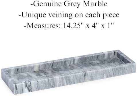Bey-Berk Marble Bath Tray in Cloud Grey, 14.25" Slim Vanity Organizer, Serene Stone Accent