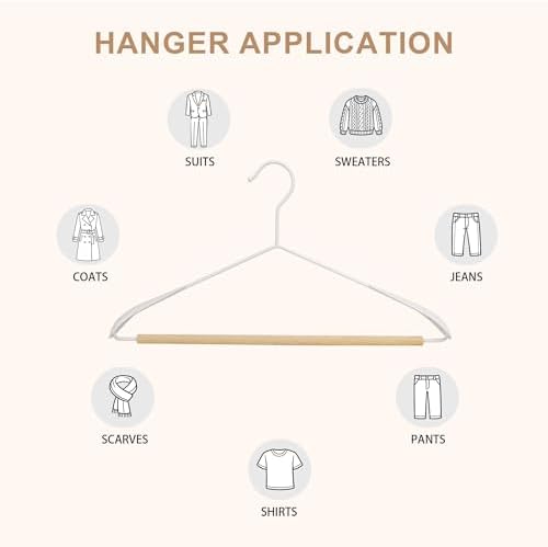 Wide Shoulder Wire Hangers with Beechwood Pants Bar, White, 12-Pack