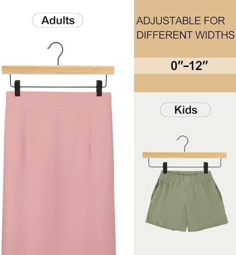 TOPIA HANGER Pants Hangers 20 Pack, Wooden Clothes Hangers with Black Clips and Rotatable Hook, Durable Natural Rubber Wood Hangers for Skirts, Pants, Jeans, Shorts - CTS05N