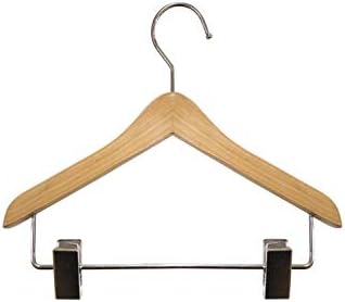 NAHANCO MINI8RC12 Deluxe Flat Wooden Pet, Doll Clothes, Accessory, Jewelry Hanger with Chrome Hook Ball end with Clips, 
