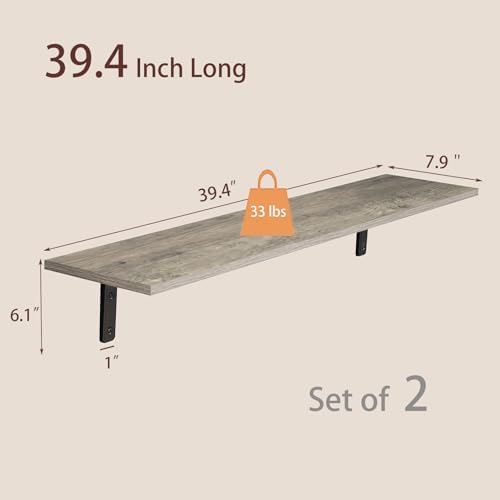 DINZI LVJ Long Wall Shelves, 39.4Inch Wooden Wall Mounted Shelves, Set of 2