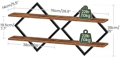 CHOEZON Floating Shelves, Set of 2 Wall Shelves, 2-Tier Hanging Shelves, Wall Shelf Set of 2, Wall Mounted Shelves, for 