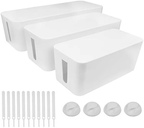DUNCHATY Cable Management Box 3 Pack - Cord Hider & Power Strip Cover for Desk TV Computer - Child Pet Safe ABS Wire Org