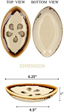 Ceramic Soap Dish with Self Draining Tray for Bar Soap, Bathroom, Kitchen (Ivory No.2)