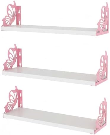 Hoikwo 3 Pack White Pink Butterfly Wall Shelves