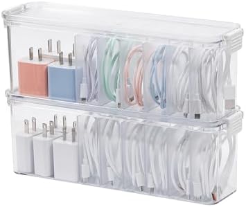 Cord Organizer Box with Lid, 2 Pack, Clear