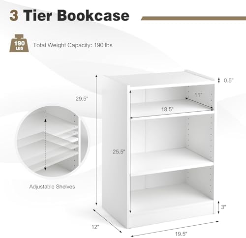 3 Tier Cube Storage Organizer, Small White Bookshelf with 18-Position Adjustable Panels, Wooden Open Cubby Display Shelf