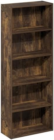 Furinno Basic Book Shelf, 5-Tier Bookshelf, Storage Organizer Bookcase with Open Shelf, 7 x 17 x 44, for Living Room, Be