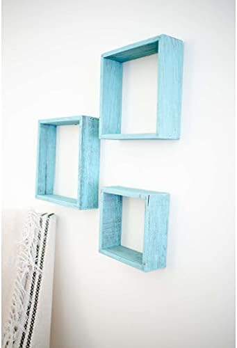 BARNWOODUSA Robins Egg Blue Rustic Shelves, Square Floating Wood Shadowbox,