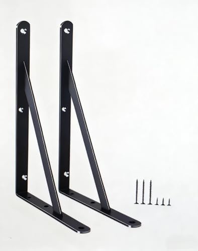 2 Pack L8 x H 6" Black Heavy Duty Shelf Brackets with Screws Metal Shelf Brackets Shelf Support Angle Brackets for Shelv