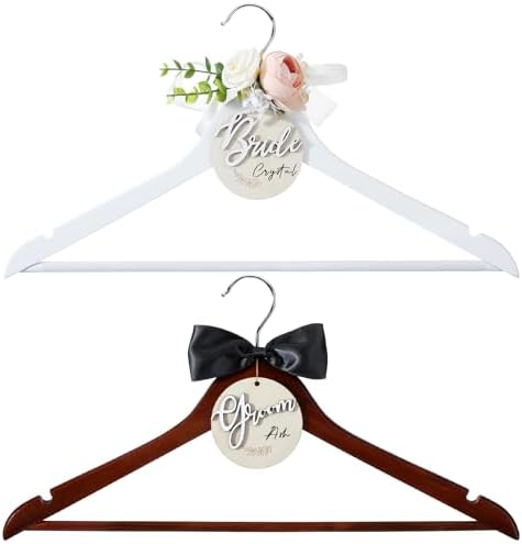 FillTouch 2 Pack Bride Groom Hangers for Wedding Dress with Bow, Pink