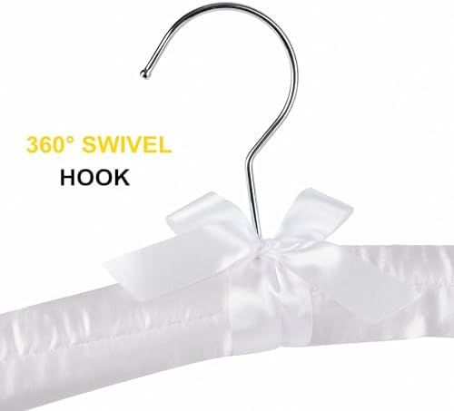 Amber Home 5 Pack Large White Satin Padded Hangers for Women Clothing 17"
