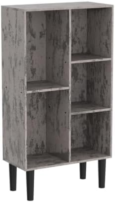LEYAOYAO 5 Cube Bookshelf, Mid-Century Modern Book Shelf with Legs, Grey