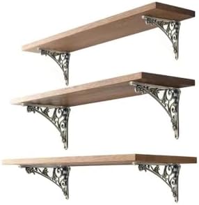 Decorative Shelf Bracket 8 inch, Brushed Antique Brass Brackets for Shelving, Heavy Duty Vintage, DIY Projects, Hardware