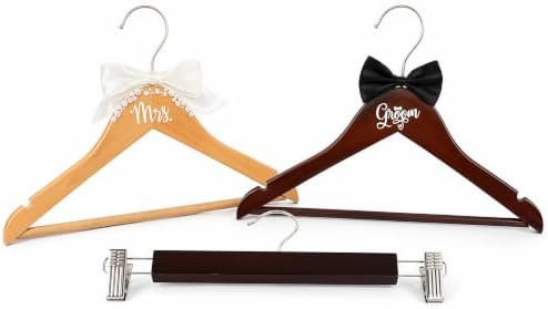 3 Piece Bride and Groom Hangers, Wooden Formalwear Display Set