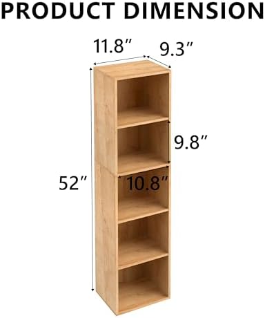 5-Tier Wooden Cube Storage Organizer, 52 Inch Tall Bookcase & Display Shelf with 5 Open Cubes, Freestanding DIY Closet S