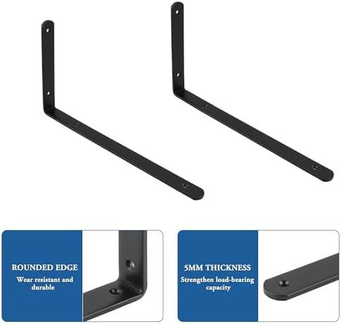 Mooche Black Shelf Brackets, Heavy Duty Floating Shelf Bracket for Wood Shelves, Wall Mounted Metal L Brackets, Wall She