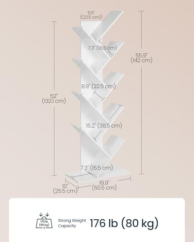 SONGMICS HOME 9 Tier Tree Bookshelf, Bookcase, Small Corner Shelf, Space Saving Book Tree for Home Office, Bedroom, Livi
